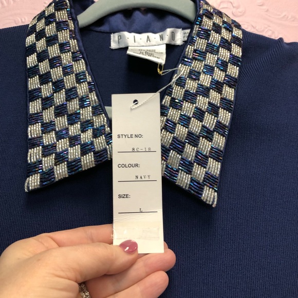 PIANO zip up sweater with sequin faux pockets and collar sparkling charm… - Picture 10 of 12